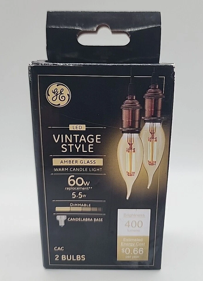 Box of 2 GE LED Vintage Style Amber Glass 60w Bulb Dimmable Lighting 400 Lumens - Image 1 of 4