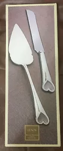 Lenox Wedding Promises 2-Piece Dessert Set Cake Knife Server Silverplated Heart - Picture 1 of 6
