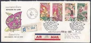 LAOS 1965 US REGISTERED VIETIANE AIR MAIL FDC Sc 96 99 TO HOUSTON TEXAS - Picture 1 of 2