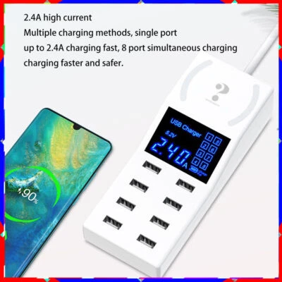 Smart USB multi-port charger+8USB+non-slip pad hub with secure charging display - Image 1 of 4