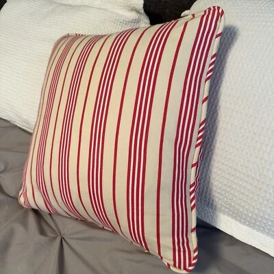 Pottery Barn Striped Red And Cream Pillow Cover Down Insert Christmas Candy Cane - Image 1 of 4