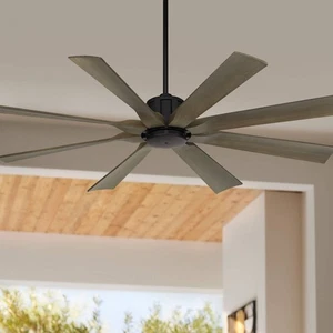60" Possini Euro Defender Matte Black Weathered Oak Damp Ceiling Fan - Picture 1 of 7