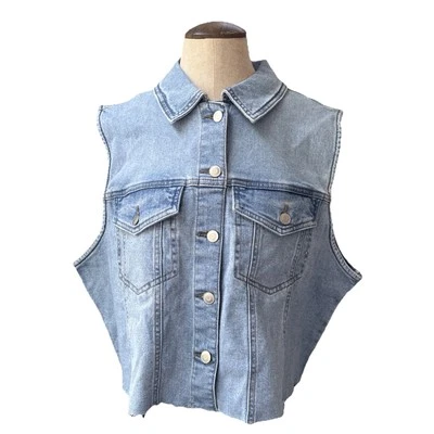 Blue Denim Trucker Vest Cropped Raw Hem Celebrity Women’s XXL Light Wash - Image 1 of 4