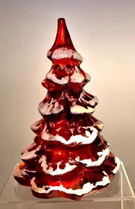 ÁRBOL DE NAVIDAD ÁMBARINA ROJA VIDRIO ARTÍSTICO FENTON 6" BRILLA HERMOSO COPADO DE NIEVE - Imagen 1 de 8