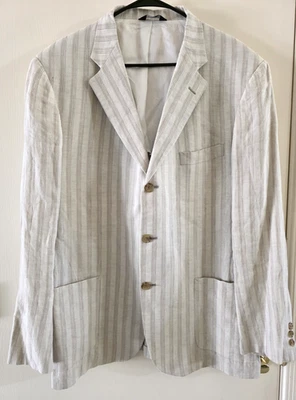 Blazer SOUTHWICK Hecho en EE. UU. Para Hombre 42L 100% Lino Doble Ventilación Tostado Marrón Rayas Foto 1 de 4