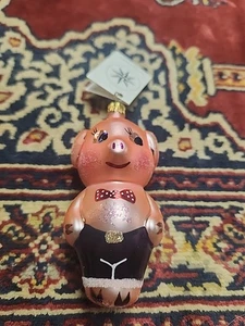 Rare 1994 Christopher Radko 4" Pink Pig With Bow Tie Christmas Tree Ornament - Picture 1 of 4