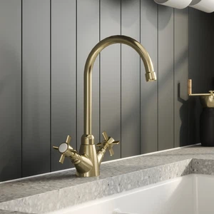 Astini Victoria Traditional Twin Cross Head Monobloc Kitchen Mixer Tap - Picture 1 of 11
