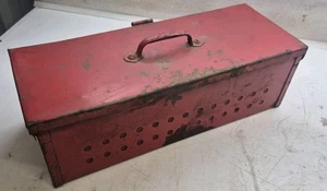 Vintage Mechanics Machinist Metal Tool Box Unbranded Dimple Punched Red Antique - Picture 1 of 5