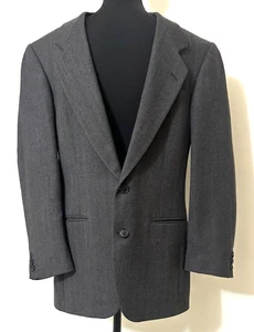VTG 90s Pierre Cardin Couture NY 40R Suit Jacket Charcoal Herringbone USA Wool - Picture 1 of 11
