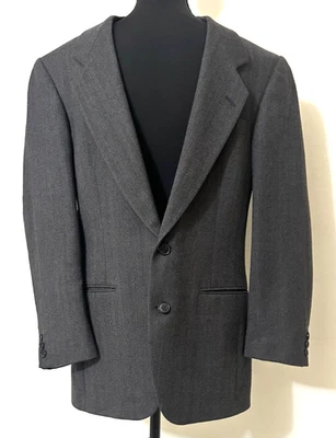 VTG 90s Pierre Cardin Couture NY 40R Suit Jacket Charcoal Herringbone USA Wool - Image 1 of 4
