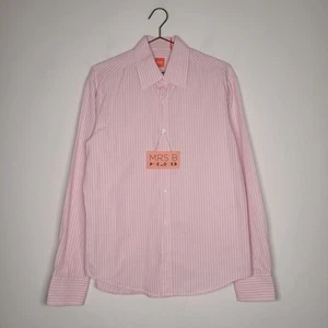 Hugo Boss Hemd Herren Large Rosa Weiß Gestreift Langarm Formell Logo Etikett - Bild 1 von 16