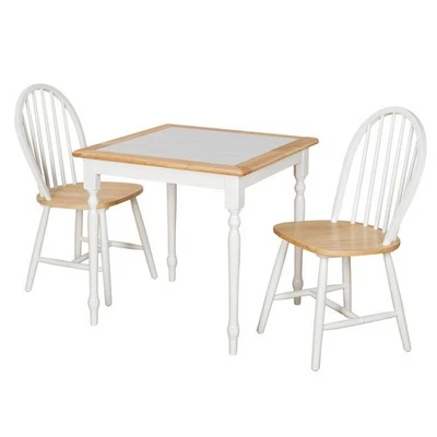 3pc Chester Square Tile Top Dining Set White/Natural - Image 1 of 4