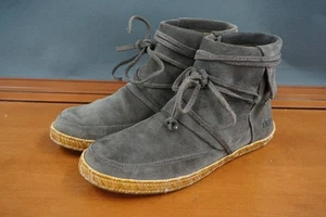 UGG Shoes Womens Size 7.5 Gray Suede Lace Up Ankle Boot Sheepskin Lined Casual - Picture 1 of 11