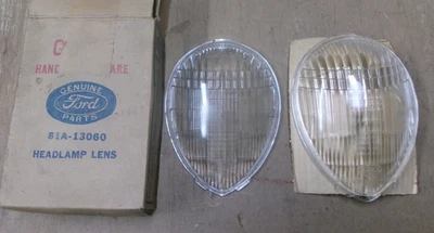 NOS 1937 1938 FORD COUPE SEDAN CAR HEADLIGHT GLASS LENS PAIR TEARDROP 1939 V/8 - Image 1 of 4