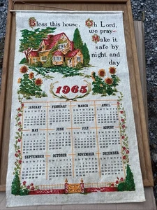 Vintage 1965 Geschirrtuch Kalender Leinen Wandbehang Segne dieses Haus Oh Herr... - Bild 1 von 7