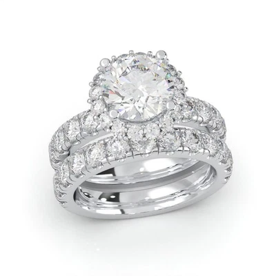 5ct Round Lab-Created Diamond Halo Bridal Engagement Ring Set 10k Gold IGI - Imagem 1 de 4