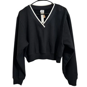 NUEVO CON ETIQUETAS ROSA Victoria's Secret Negro Recortado Cuello en V Pullover Sudadera Top Pequeña - Imagen 1 de 8