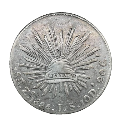 1884 Zs JS Mexico 8 Reales ZACATECAS Mint Libertad Cap & Rays  0.903 Silver Coin - Image 1 of 4