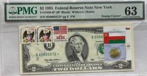 PMG 63 $2 1995 Federal Reserve Note New York Fr#1936-B*(B* Block)Withrow |Rubin - Picture 1 of 2