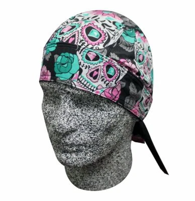 Pink Day of Dead Muerte Sugar Skull Bandanna Sweatband Durag Biker Head Wrap — 第 1/2 张图片