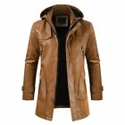 Men's Faux Leather Jacket Trench Coat Fleeces Lined Outwear Mid Length Casua