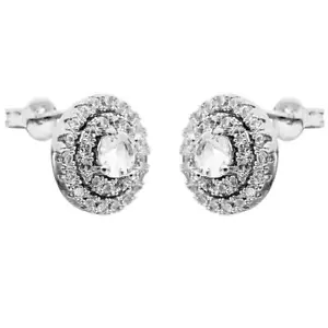 Aretes Matashi chapados en oro blanco de 18 quilates, 2 círculos concéntricos y cristales - Imagen 1 de 7