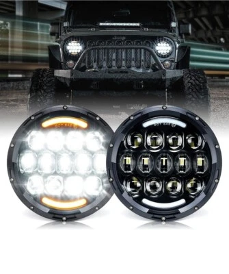Head Lights for Jeep Wrangler JK TJ LJ Black 7" 105W LED Halo DRL Turn Signal OB - Image 1 of 4