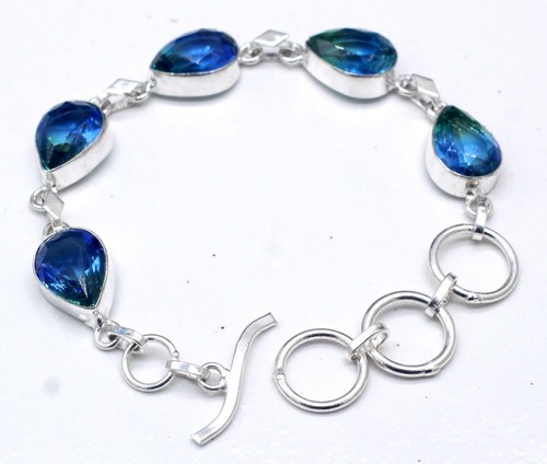 VALENTINO Bracciale in argento sterling 925 con pietre preziose tormalina fatto a mano misura 7 8"