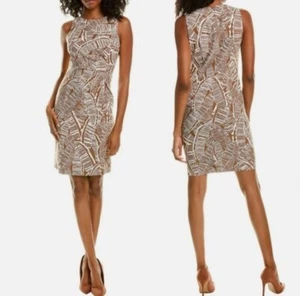 J. McLaughlin Dress Anne Brown Palm Print Sleeveless Fitted Draped Size 12 - Picture 1 of 11