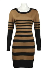 Glamour Camel and Black Striped Knit Fall Winter Long Sleeve Dress - Bild 1 von 2