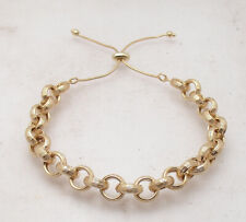  Technibond Adjustable Rolo Round Chain Bracelet 14K Yellow Gold Plated Silver