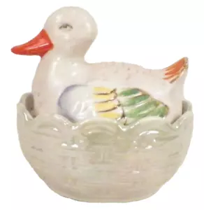 Duck on Nest Dish Covered Porcelain Colorful Made in Japan Vintage - Picture 1 of 9