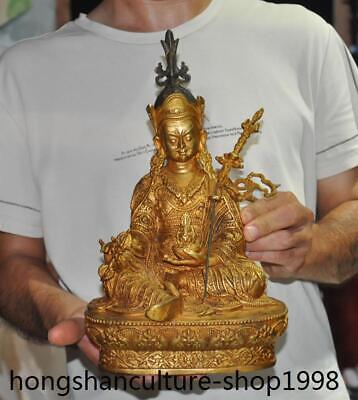 12  Tibetan Ancient Temple Bronze Gilt Guru Rinpoche Padmasambhava Buddha Statue • 386.07$