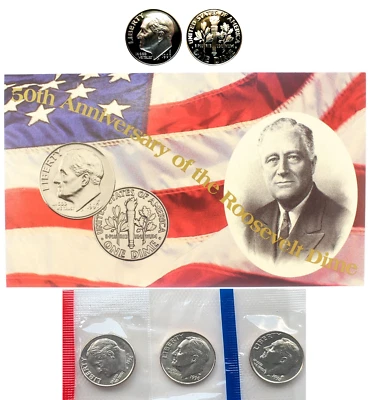 1996 S+W+P+D ROOSEVELT DIMES ~ 4 Coins ~ Clad Proof, Brilliant Uncirculated - Image 1 of 4