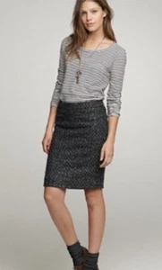 J Crew Wool Blend Boucle Tweed Navy & Green Pencil Skirt size 4 - Picture 1 of 13
