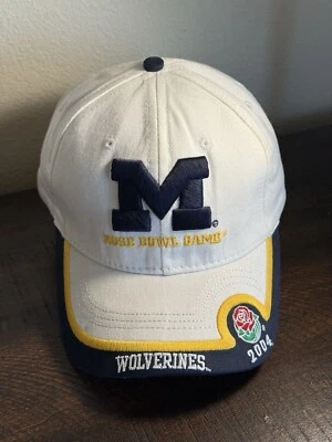 Vintage Y2K 2004 Michigan Wolverines Rose Bowl Snapback Hat White Blue NCAA - Image 1 of 4