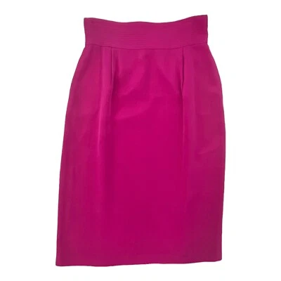 Falda lápiz Flora Kung New York 100 % seda vintage años 80 forrada magenta talla 10 Foto 1 de 4