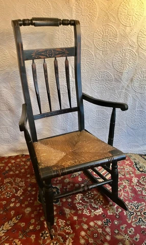 American Sheraton Period Stenciled & Painted Arrow Back Fancy Rocker c1830s RARE Cover