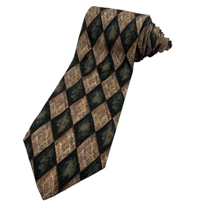 CHAPS RALPH LAUREN Men's Green Brown Geometric Shapes Classic 100% Silk Neck Tie - Picture 1 of 6