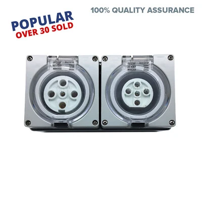 2x 3 Phase 20AMP and 32AMP 5 Pin Socket Outlet Industrial 3 Pole IP66 Waterproof - Image 1 of 3
