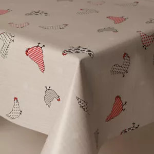 Chickens Country Hearts Floral PVC Vinyl Wipe Clean Tablecloth Waterproof Modern - Picture 1 of 4