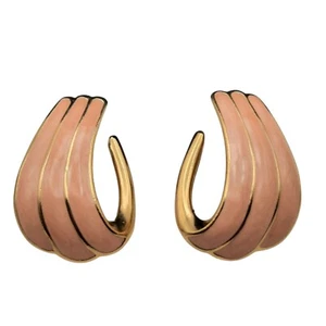 Pendientes Corona Trifari De Colección Tono Dorado Rosa Brillo Esmalte Vieira/Swoosh - Imagen 1 de 4