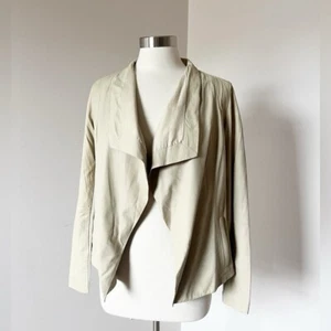 Vince Off-white Drape Front Leather Lightweight Jacket Women’s Size S Moto Club - Picture 1 of 7