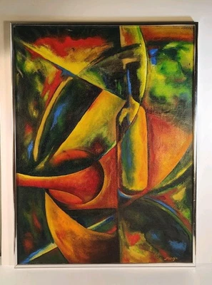 Colorido Abstracto Moderno Pintura Sobre Lienzo 18" x 24" Firmado Margle no es una impresión Foto 1 de 4