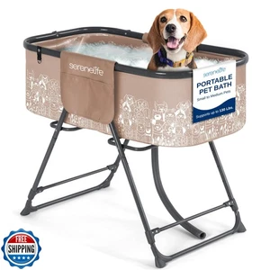 SereneLife Vasca da Bagno Pieghevole per Cani con Altezza Regolabile, Accesso 360°, Scarico H - Foto 1 di 5