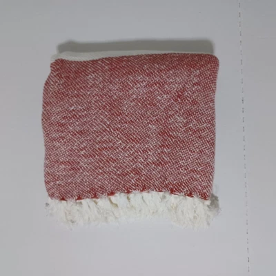 Pottery Barn Red & Ivory Color Band Tassel Throw  Marketing Sample - Image 1 of 4