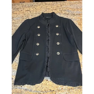 Chaqueta tejida estilo militar con volantes negra mediana Ming Wang Petite PM - Imagen 1 de 8
