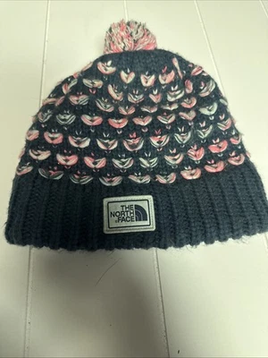 The North Face Niños Jóvenes Niñas Azul Rosa Invierno Toque Gorro Pom Pom Sombrero Foto 1 de 4