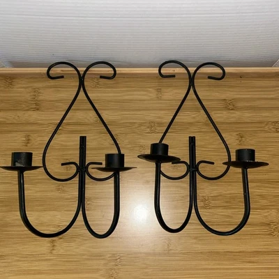 De Colección Par de Apliques de Pared Pergamino Hierro Forjado Negro Candelabros Gótico Medieval Foto 1 de 4