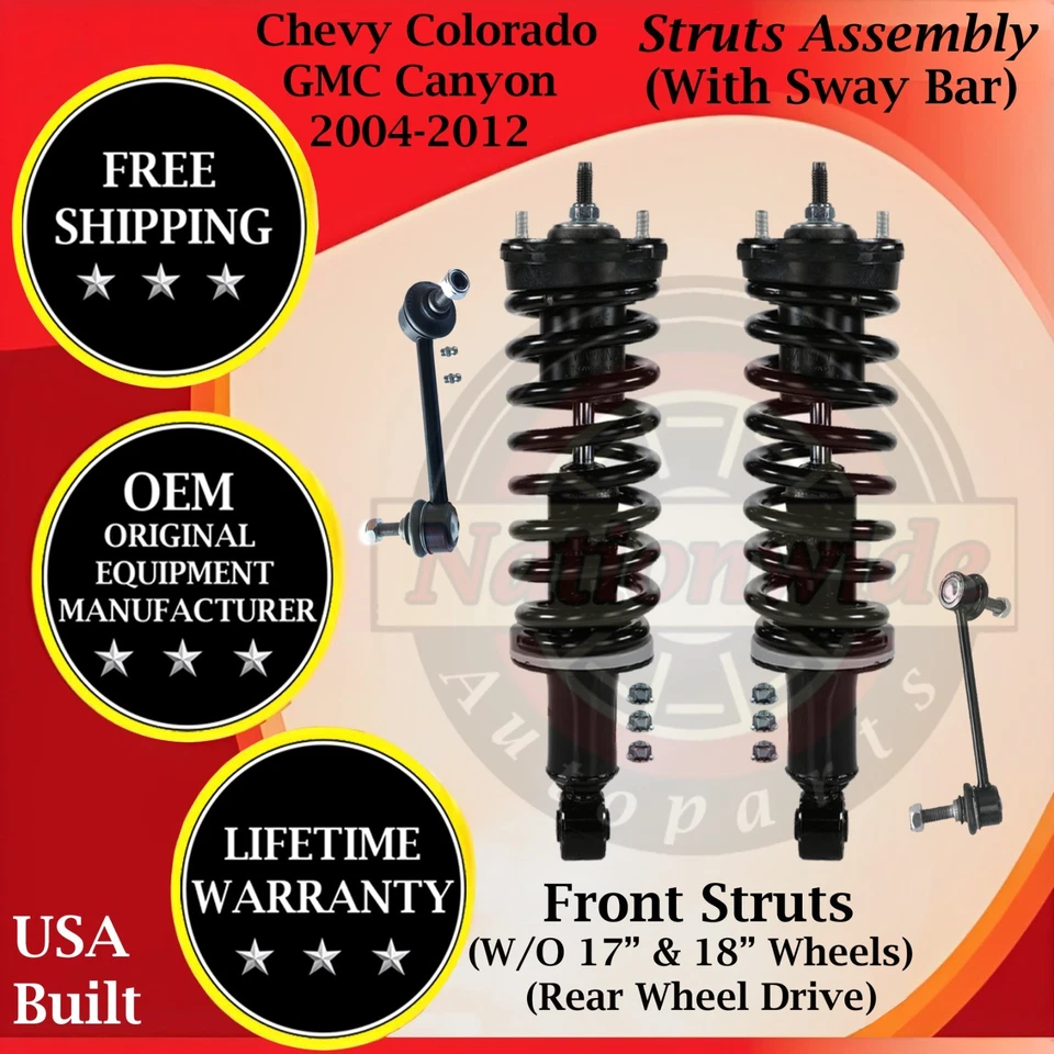 Monroe OEM Front Struts W/ Sway Bar For 2004-2012 GMC Canyon 2WD Lifetime Warra. — 第 1/4 张图片